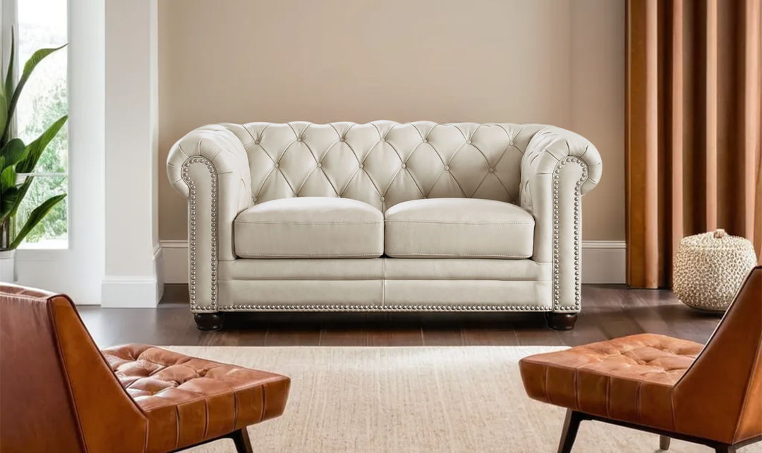Aliso 2-Seater Leather Loveseat With Rolled Arms-Jennifer Furniture