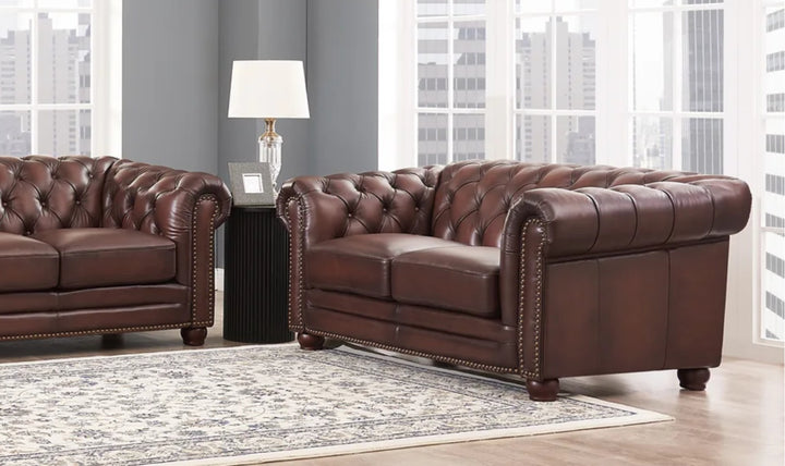 Aliso 2-Seater Leather Loveseat With Rolled Arms-Jennifer Furniture