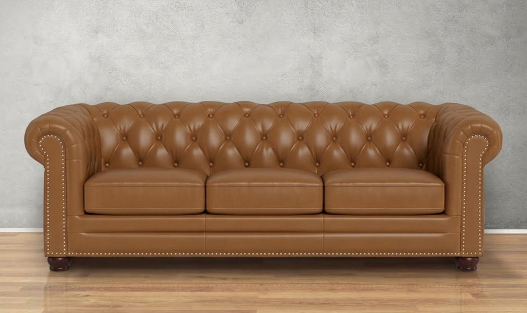 Aliso 3-Seater Leather Sofa With Rolled Arms-Jennifer Furniture