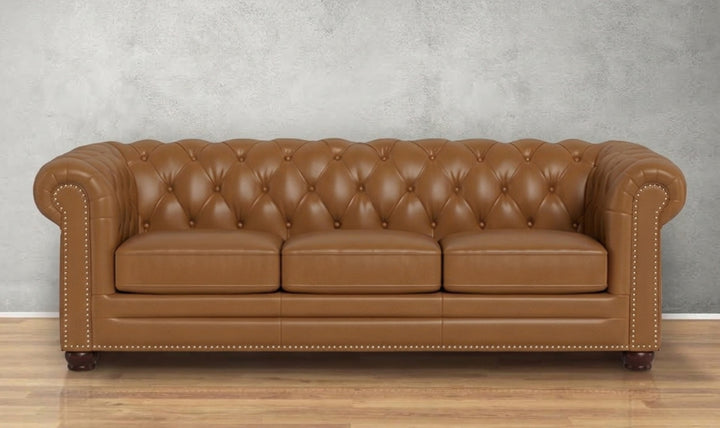 Aliso 3-Seater Leather Sofa With Rolled Arms-Jennifer Furniture