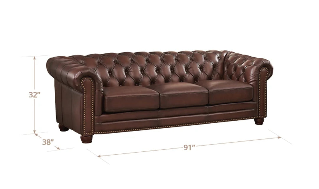 Aliso 3-Seater Leather Sofa With Rolled Arms-Jennifer Furniture