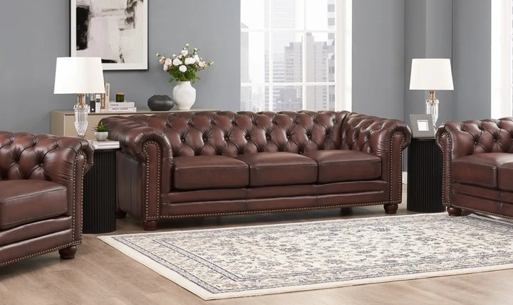 Aliso 3-Seater Leather Sofa With Rolled Arms-Jennifer Furniture