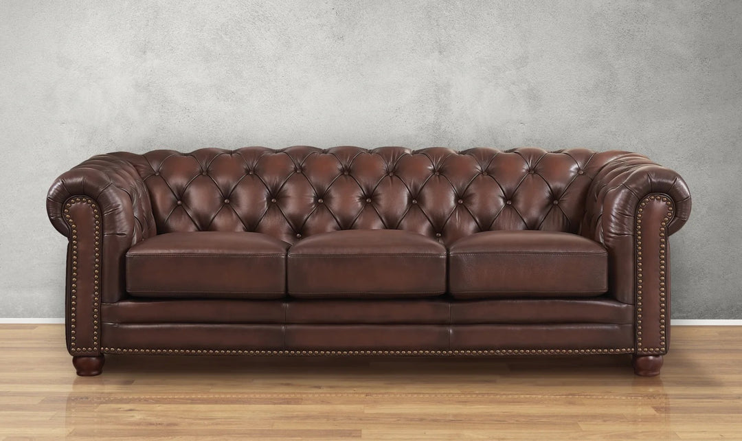 Aliso 3-Seater Leather Sofa With Rolled Arms-Jennifer Furniture