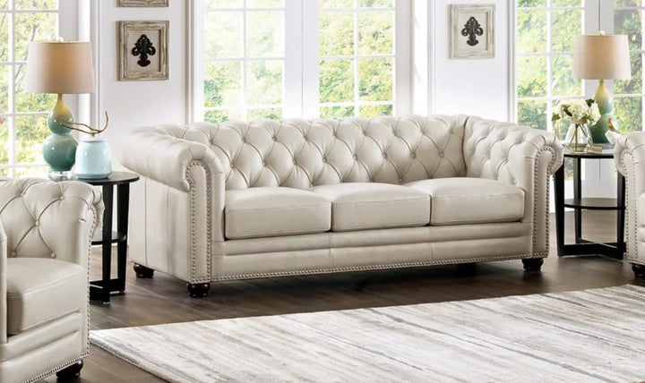 Aliso 3-Seater Leather Sofa With Rolled Arms-Jennifer Furniture