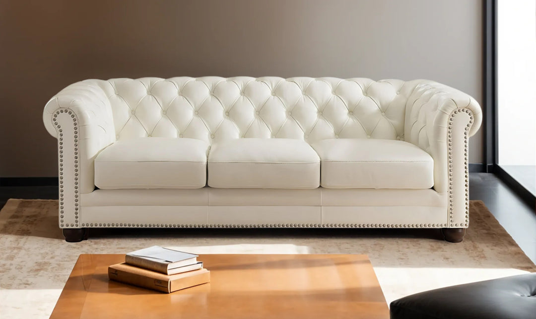 Aliso 3-Seater Leather Sofa With Rolled Arms-Jennifer Furniture