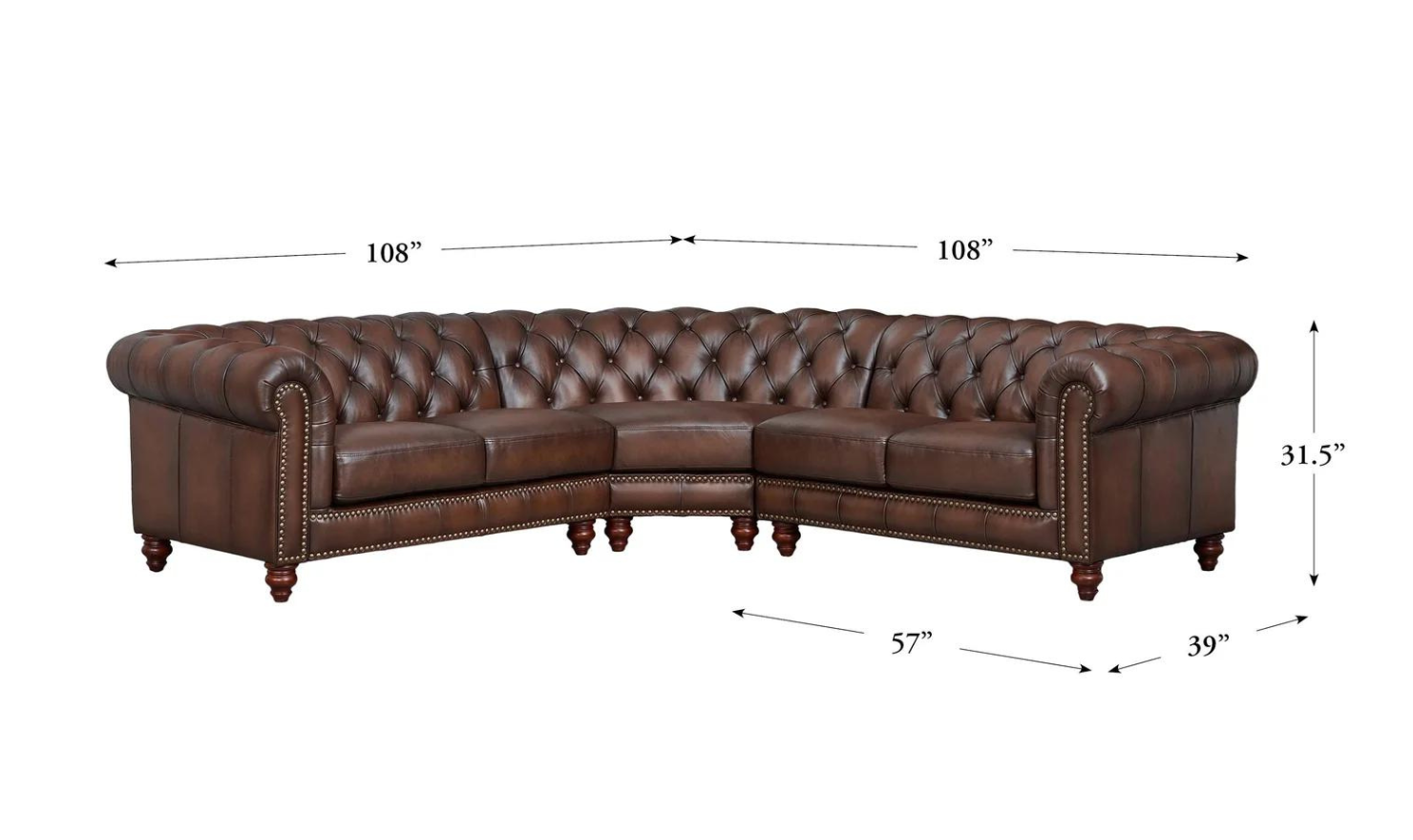 Alton Bay Leather Sectional Sofa In  Caramel Brown with Nailhead Finish