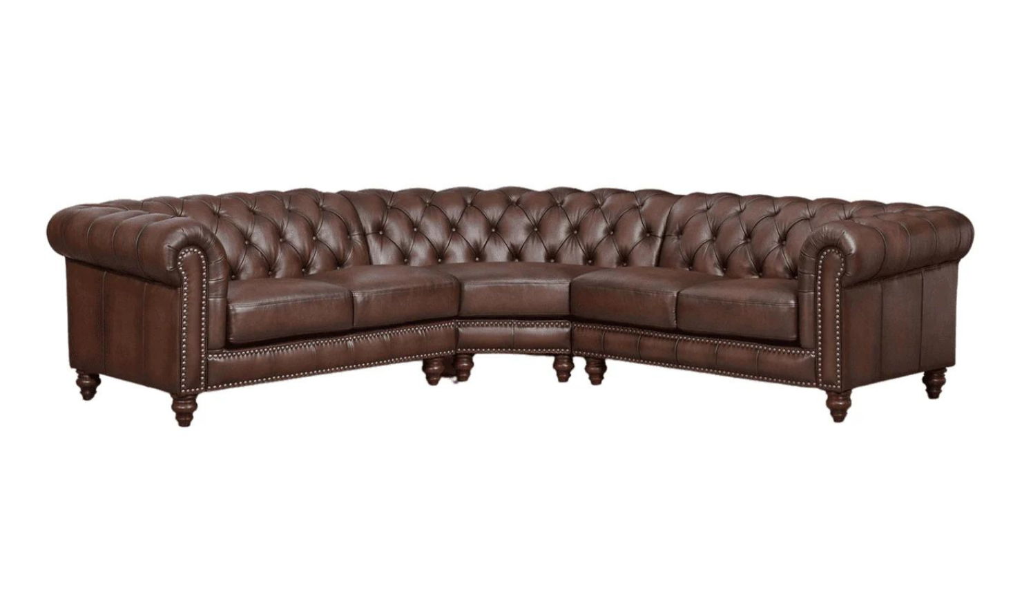 Alton Bay Leather Sectional Sofa In  Caramel Brown with Nailhead Finish