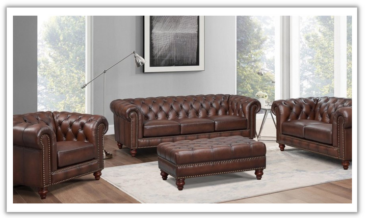 Alton Bay Leather Living Room Set With Tufted Back