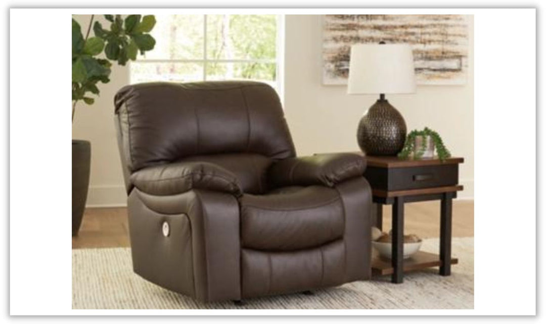 Leesworth Dark Brown Leather Power Recliner Living Room Set