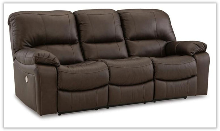 Leesworth Dark Brown Leather Power Recliner Living Room Set