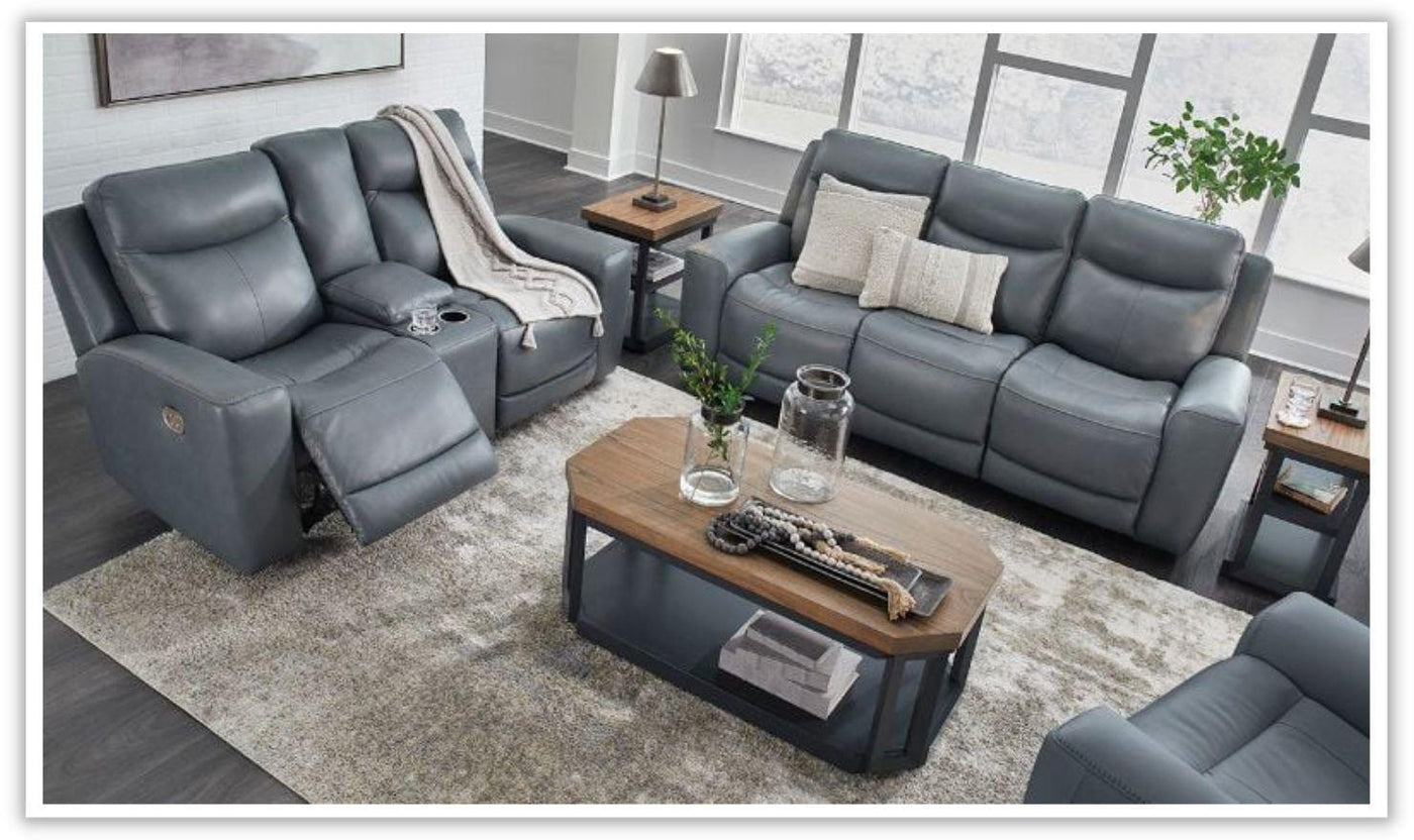 Mindanao Leather Power Recliner Living Room Set