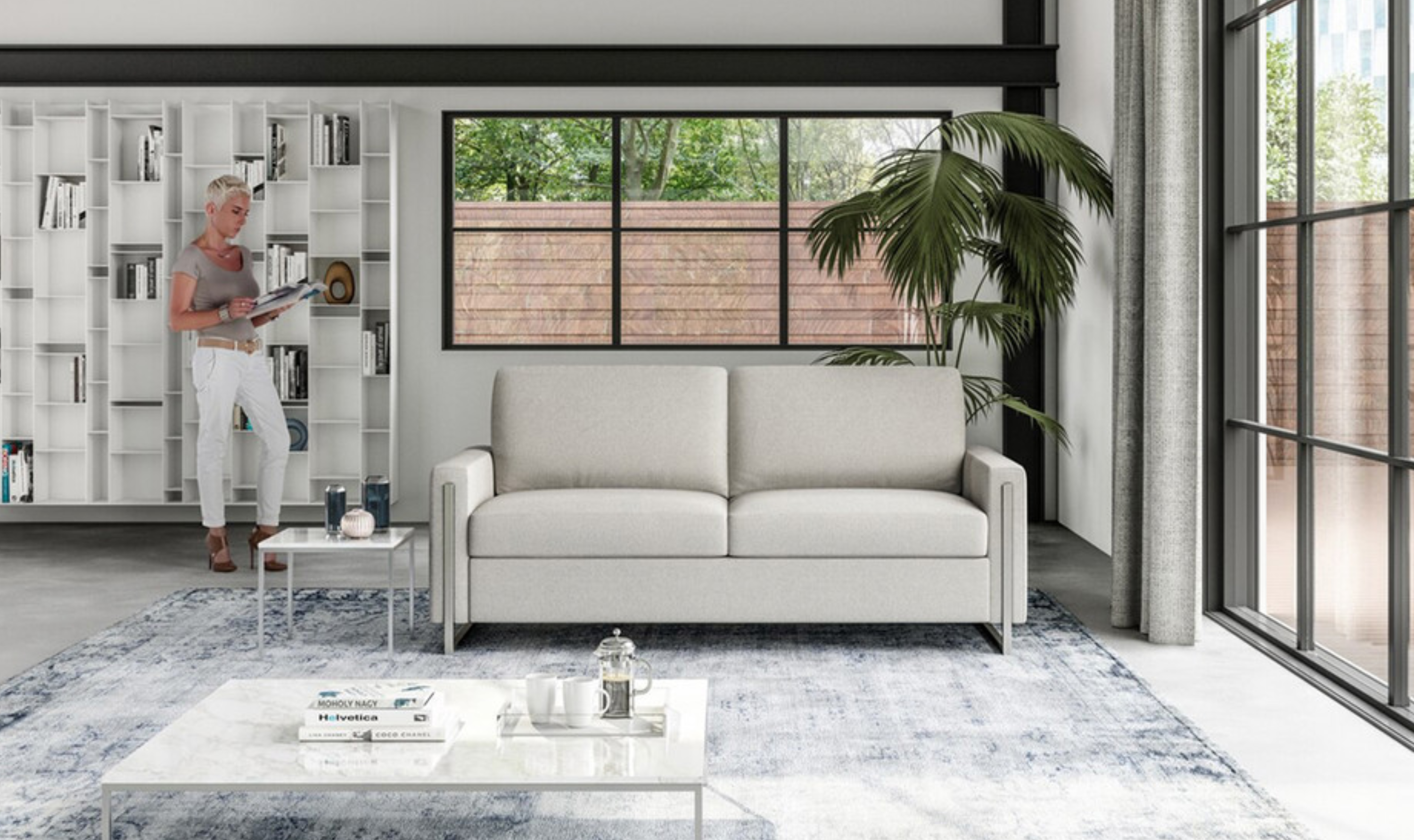 American Leather Comfort Sulley White Sleeper Sofa With Track Arms
