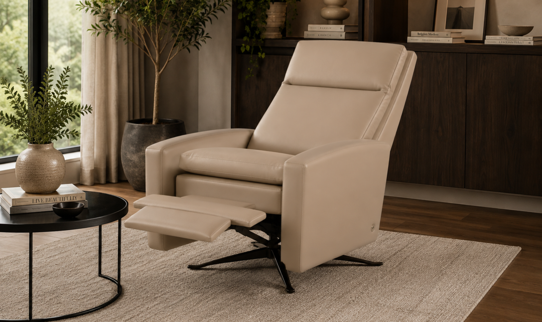 American Leather Recliners Simon Brown Swivel Reclining Chair with USB Charging Port-Jennifer Furniture
