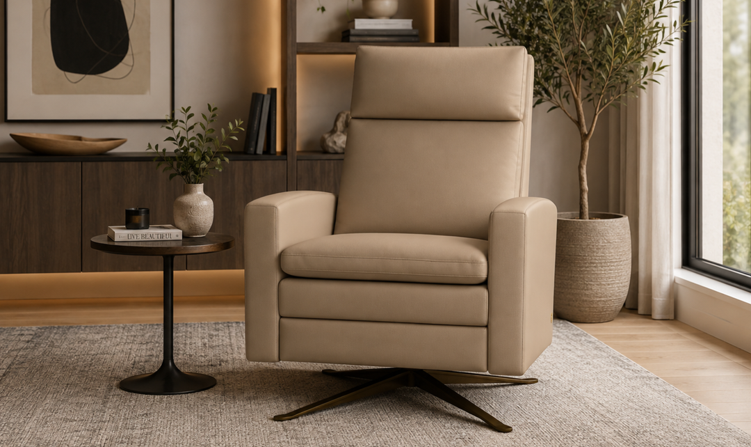 American Leather Recliners Simon Brown Swivel Reclining Chair with USB Charging Port-Jennifer Furniture