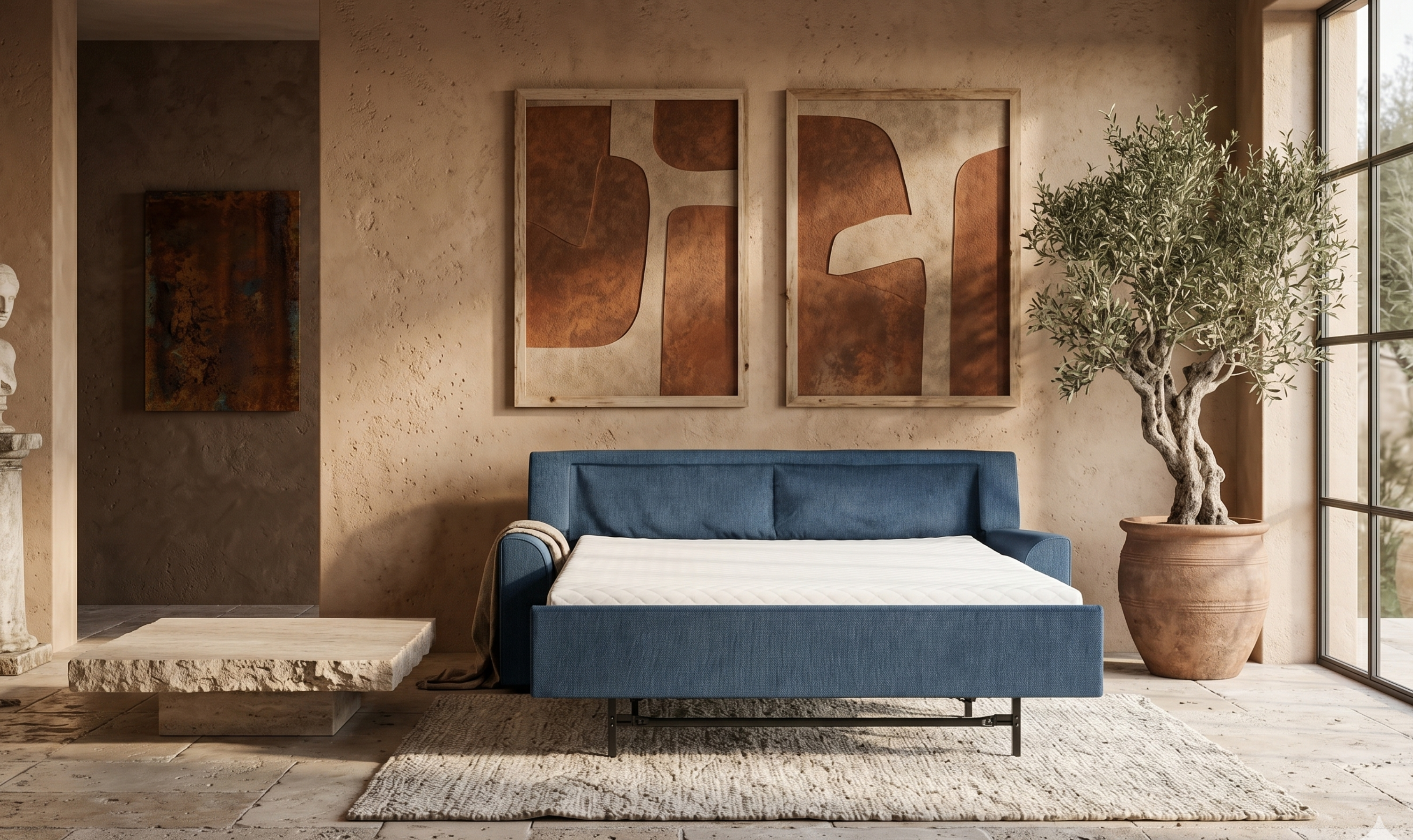 American Leather Comfort Sleeper Klein With Quarter Moon Arm Design