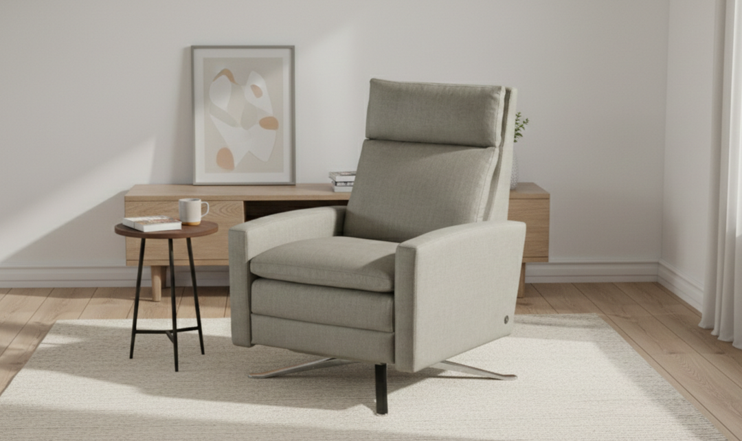 American Leather Recliners Simon Gray Swivel Reclining Chair with USB Charging Port