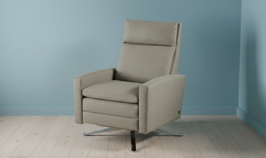 American Leather Recliners Simon Gray Swivel Reclining Chair with USB Charging Port