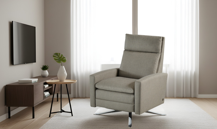 American Leather Recliners Simon Gray Swivel Reclining Chair with USB Charging Port