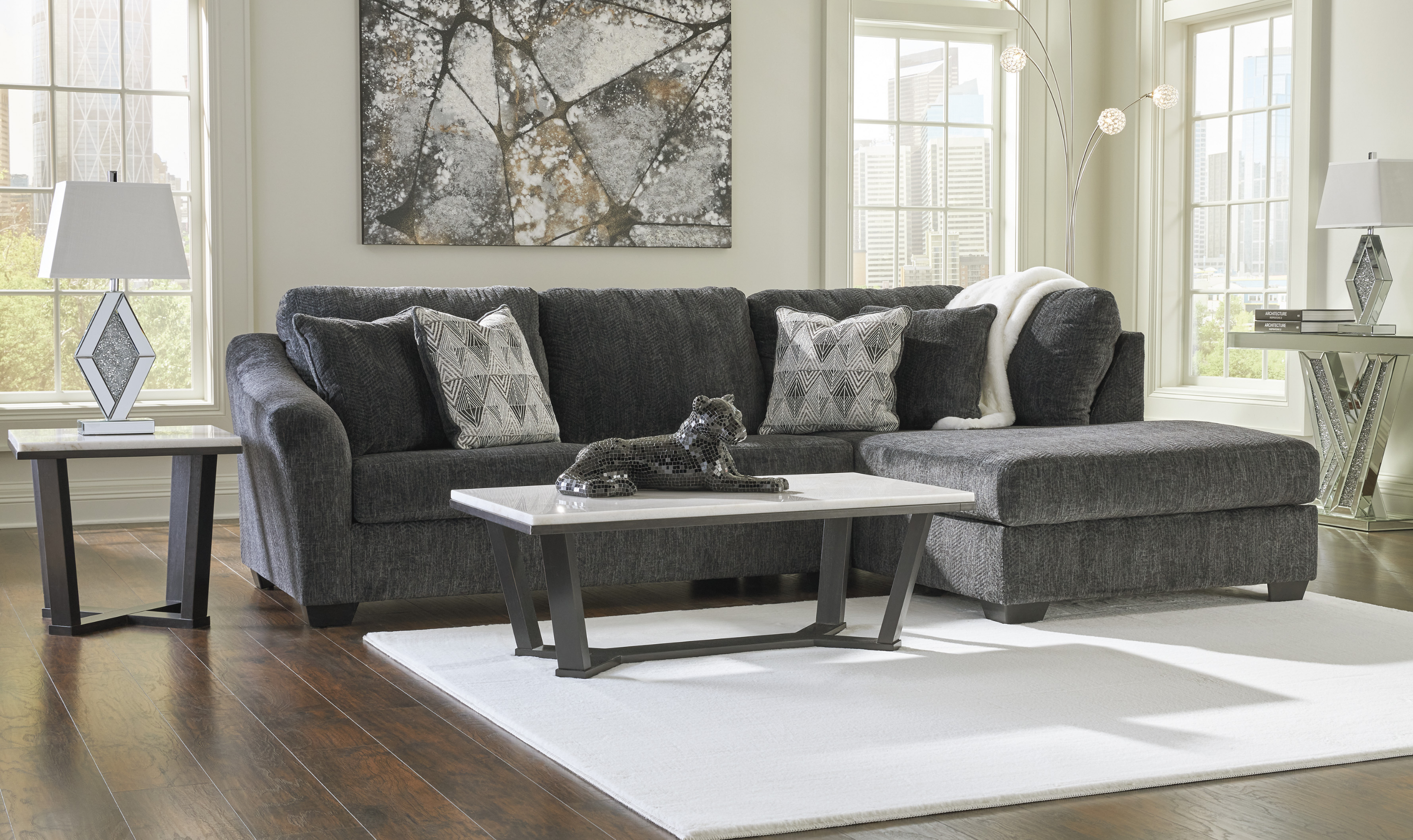 Modern Heritage Biddeford 2-Piece Fabric Sleeper Sectional With Chaise In Shadow