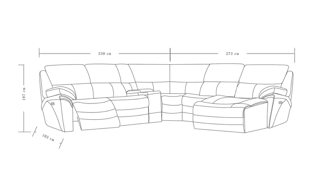 ESF Amos 5-Seater Electric Recliners Sectional with Storage Console