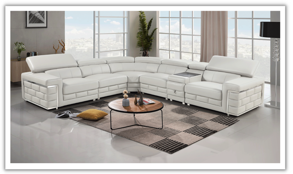 ESF Italia Enamor L-Shaped Silver Leather Sectional Sofa with