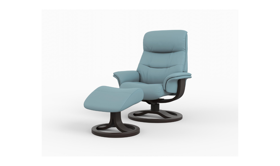 Fjords Anne R Leather Manual Recliner Swivel Chair with Footstool in Two Sizes-Jennifer Furniture