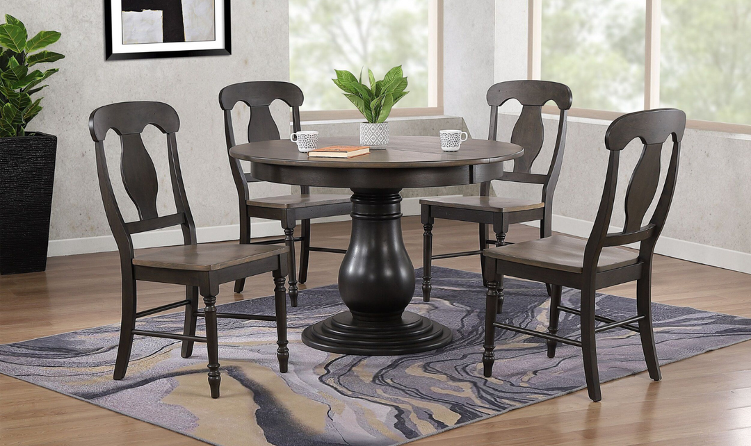 Antiqued Grey Stone Black Stone Napoleon Back 5-Piece Bella Dining Se-jennifer furniture