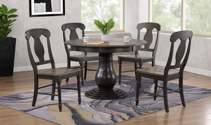Antiqued Grey Stone Black Stone Napoleon Back 5-Piece Bella Dining Se-jennifer furniture