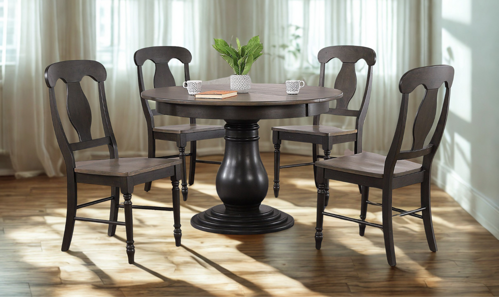 Antiqued Grey Stone Black Stone Napoleon Back 5-Piece Bella Dining Se-jennifer furniture