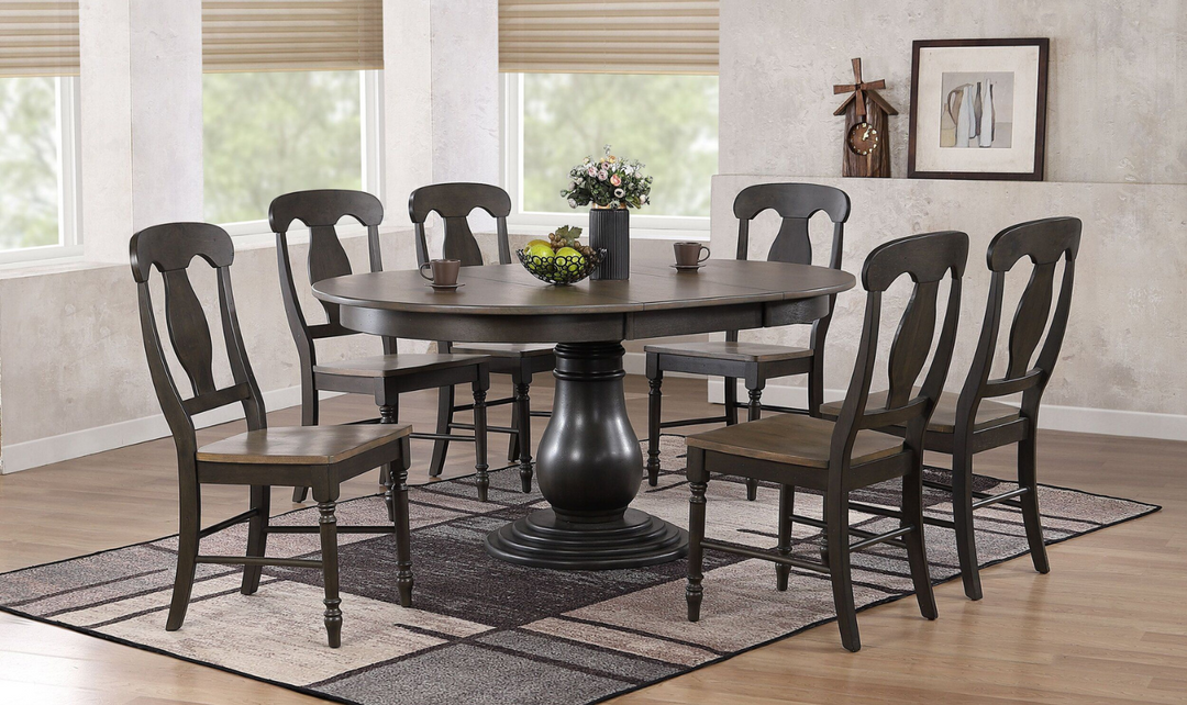 Antiqued Grey Stone Black Stone Napoleon Back 7-Piece Bella Dining Set-jennifer furniture