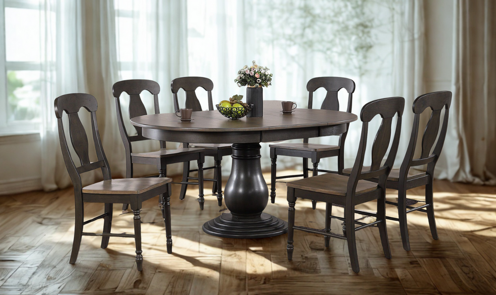 Antiqued Grey Stone Black Stone Napoleon Back 7-Piece Bella Dining Set-jennifer furniture