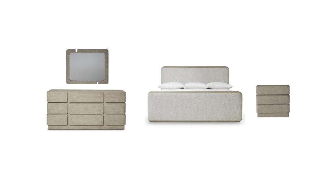 Arcadia Upholstered Panel Bedroom Set In Light Gray-Jennifer Furniture
