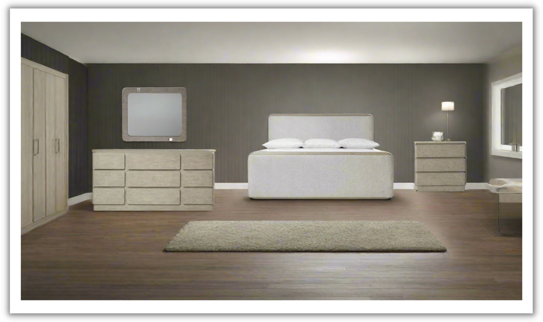 Arcadia Upholstered Panel Bedroom Set In Light Gray-Jennifer Furniture