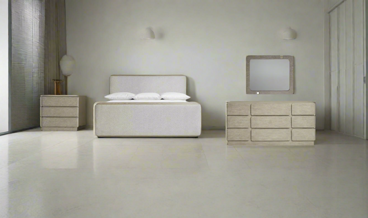 Arcadia Upholstered Panel Bedroom Set In Light Gray-Jennifer Furniture