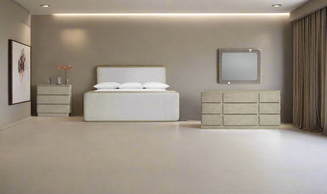 Arcadia Upholstered Panel Bedroom Set In Light Gray-Jennifer Furniture