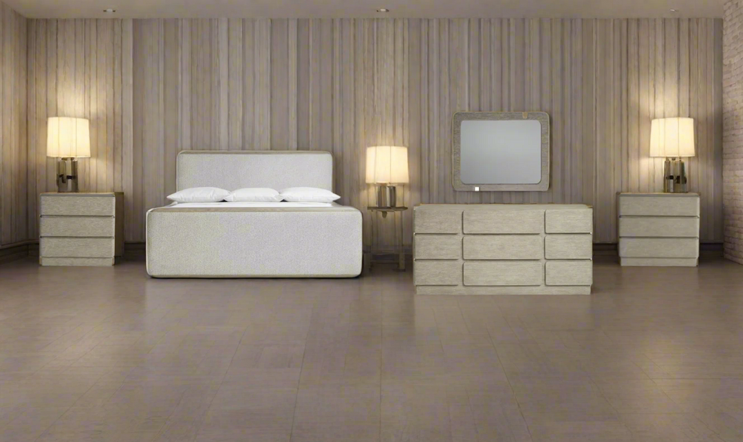 Arcadia Upholstered Panel Bedroom Set In Light Gray-Jennifer Furniture