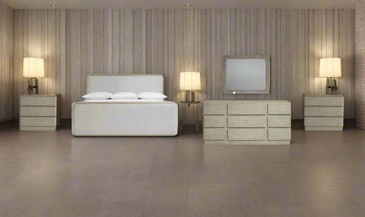 Arcadia Upholstered Panel Bedroom Set In Light Gray-Jennifer Furniture
