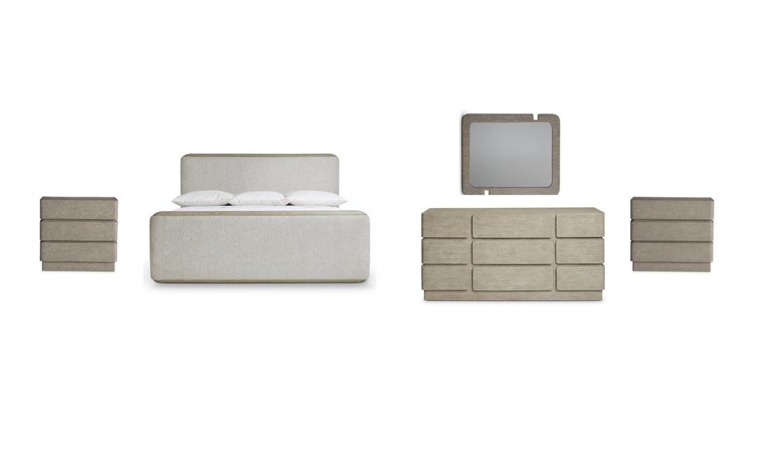 Arcadia Upholstered Panel Bedroom Set In Light Gray-Jennifer Furniture
