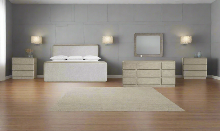 Arcadia Upholstered Panel Bedroom Set In Light Gray-Jennifer Furniture