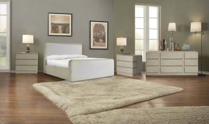 Arcadia Upholstered Panel Bedroom Set In Light Gray-Jennifer Furniture