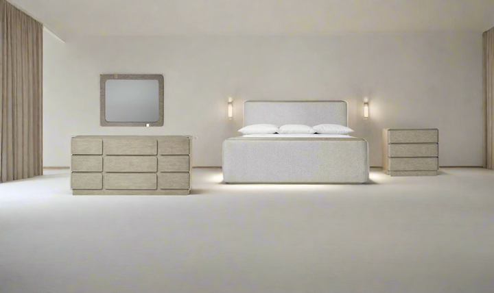 Arcadia Upholstered Panel Bedroom Set In Light Gray-Jennifer Furniture