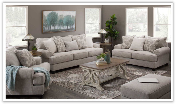 Modern Heritage Asanti 3-Seater Fog Fabric Sofa with Rolled Arms