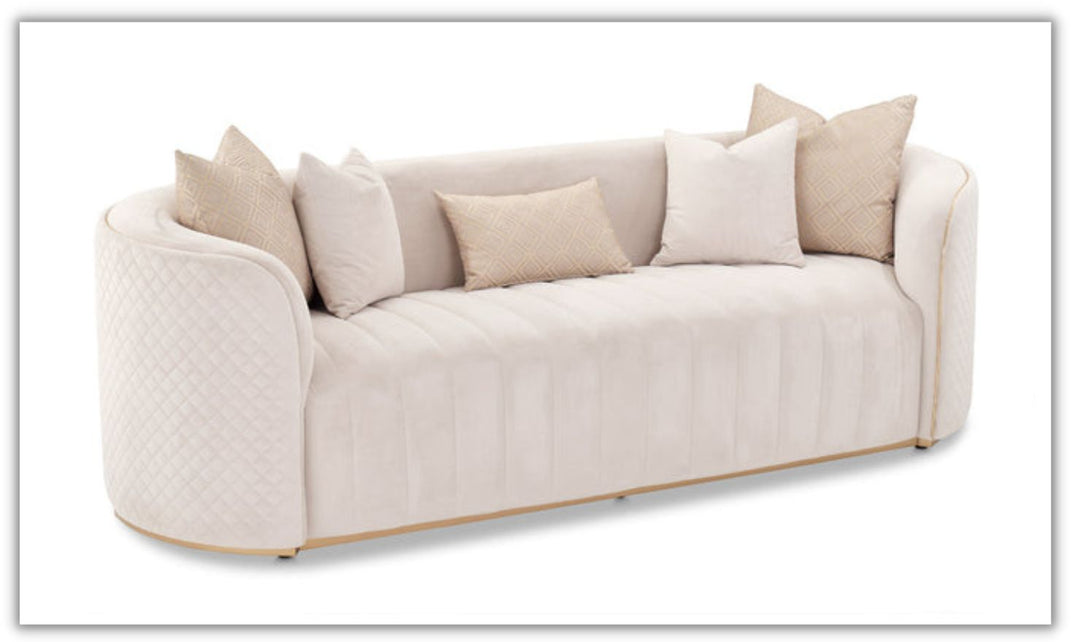 Ariana Stationary 3 Seater Beige Fabric Sofa with Curved Arms