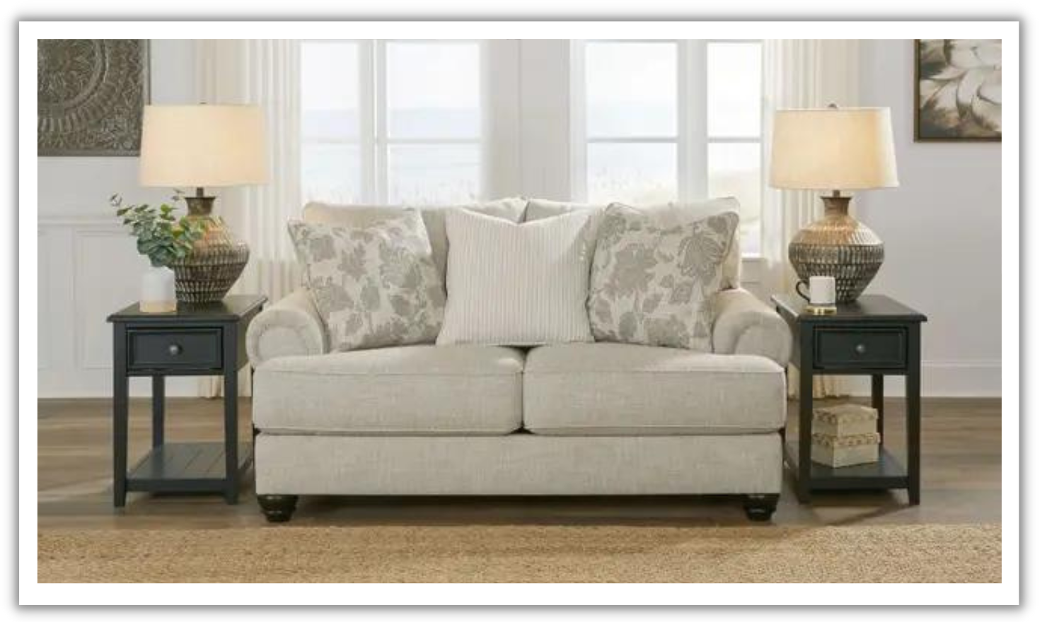 Modern Heritage Asanti Fabric Fog Loveseat with Rolled Arms