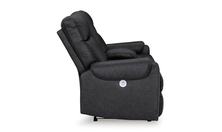 Ashley  Axtellton 2-Seater Carbon Leather Power Reclining Loveseat-Jennifer Furniture