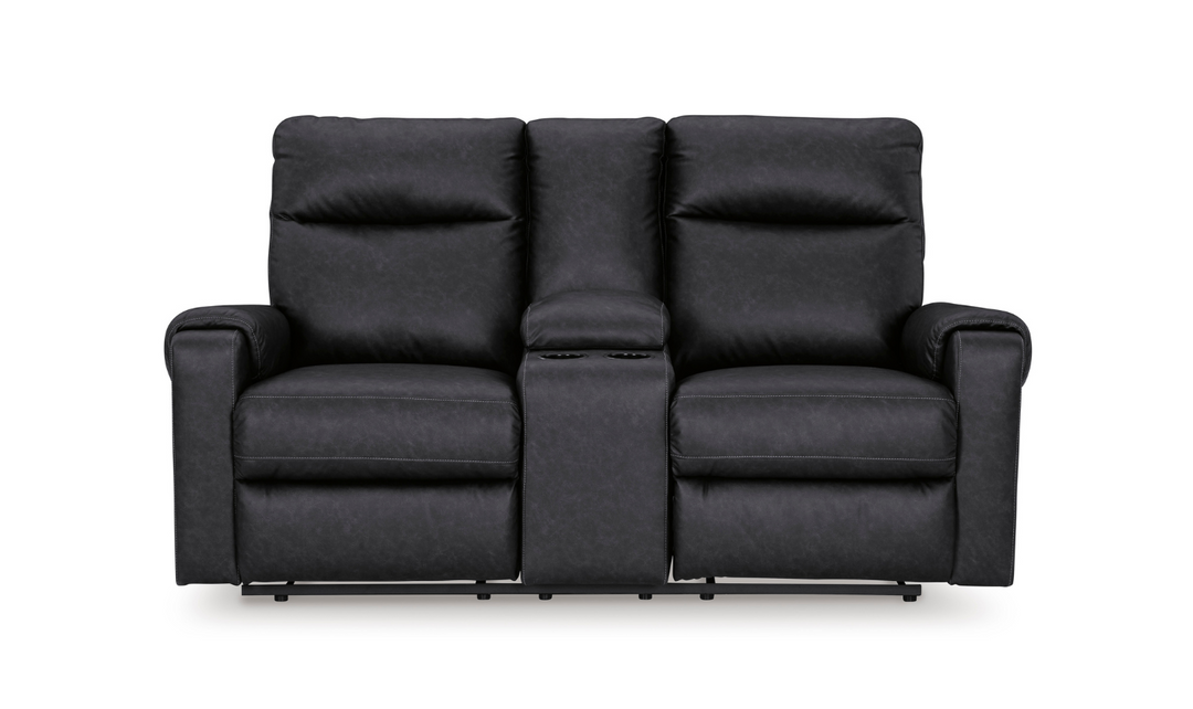 Ashley  Axtellton 2-Seater Carbon Leather Power Reclining Loveseat-Jennifer Furniture