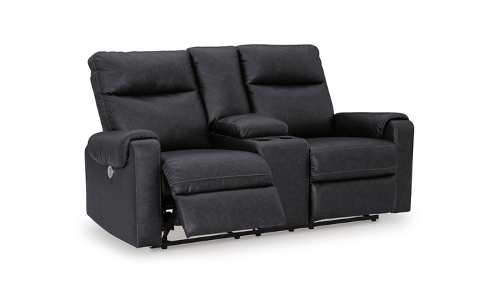 Ashley  Axtellton 2-Seater Carbon Leather Power Reclining Loveseat-Jennifer Furniture