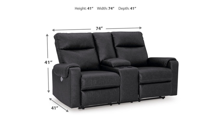Ashley  Axtellton 2-Seater Carbon Leather Power Reclining Loveseat-Jennifer Furniture