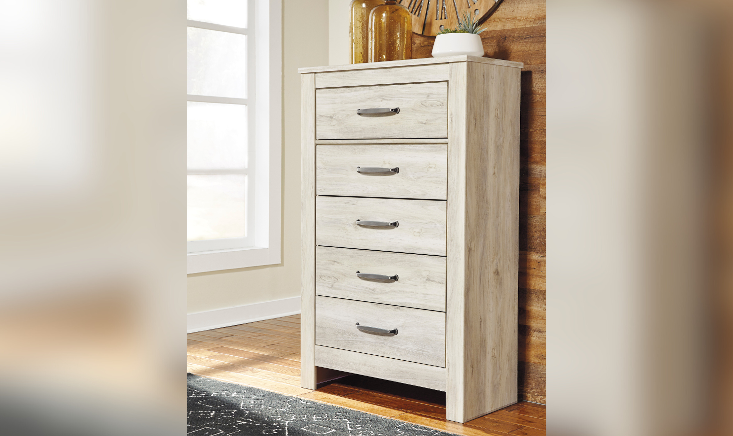 Ashley Bellaby 5 Drawer Chest in Whitewash-Jennifer Furniture