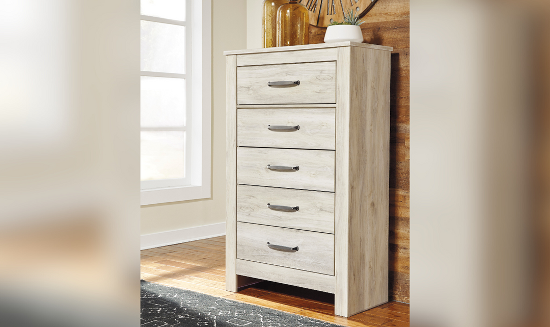 Ashley Bellaby 5 Drawer Chest in Whitewash-Jennifer Furniture